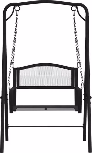 Berkfield Home Metal Garden Swing Bench in Black Steel, W: 124 cm, D: 117 cm, H: 168 cm
