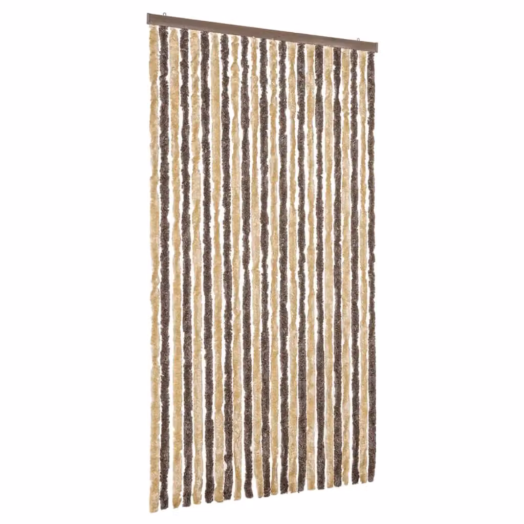 Berkfield Home Chenille Fly Curtain in Dark Brown and Beige, W: 100 cm, H: 220 cm – 2