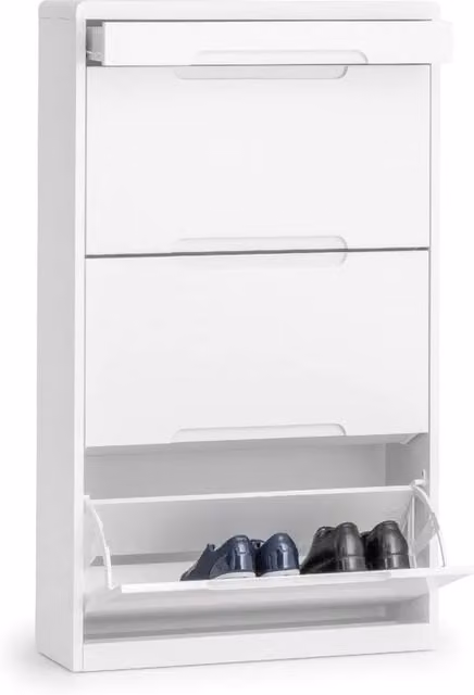 Cheshire Premium Stratton Modern Shoe Cabinet with Drawers and Tilting Compartments in High Gloss White H: 124.0 cm, W: 73.2 cm