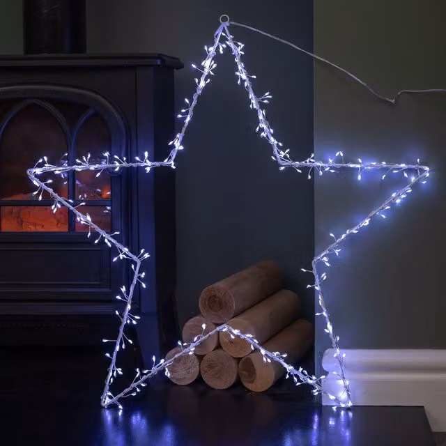 Samuel Alexander White Metal Hanging Christmas Star Decoration with 280 White LEDs, 60 cm – 1