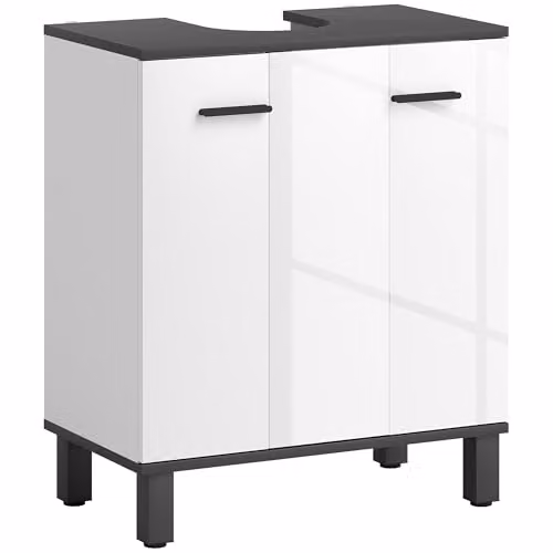 HOMCOM Modern Freestanding Under Sink Bathroom Cabinet with Hinged Doors and Internal Shelves, High Gloss White, W/D/H: 60 x 34 x 70 cm