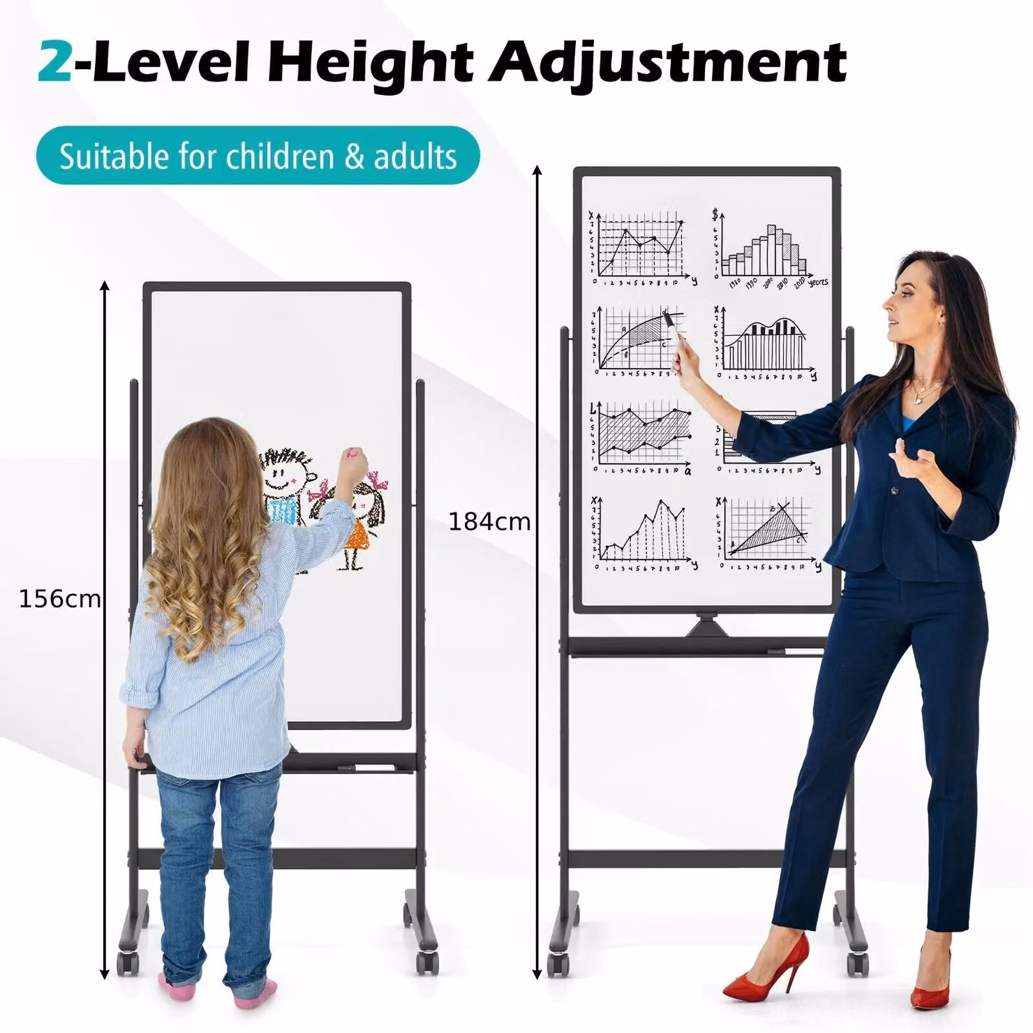 Costway Double-Sided Magnetic Mobile Whiteboard with Marker in Black – 3