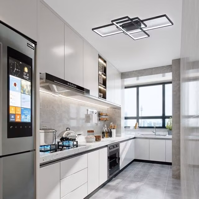 Livingandhome Modern Rectangular LED Semi Flush Ceiling Light, Black, 72W