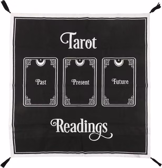 KDMK 3 Card Tarot Spread Altar Cloth with Tassel Edge Details in Black