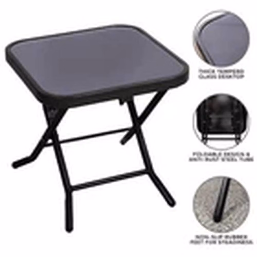 EONLION Black Folding Patio Bistro Coffee Table with Glass Top and Powder Coated Steel Frame – 3