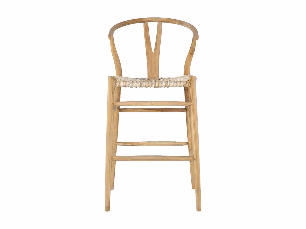 Vente-unique POGIANA Teak and Wicker Bar Stool in Light Oak – 2
