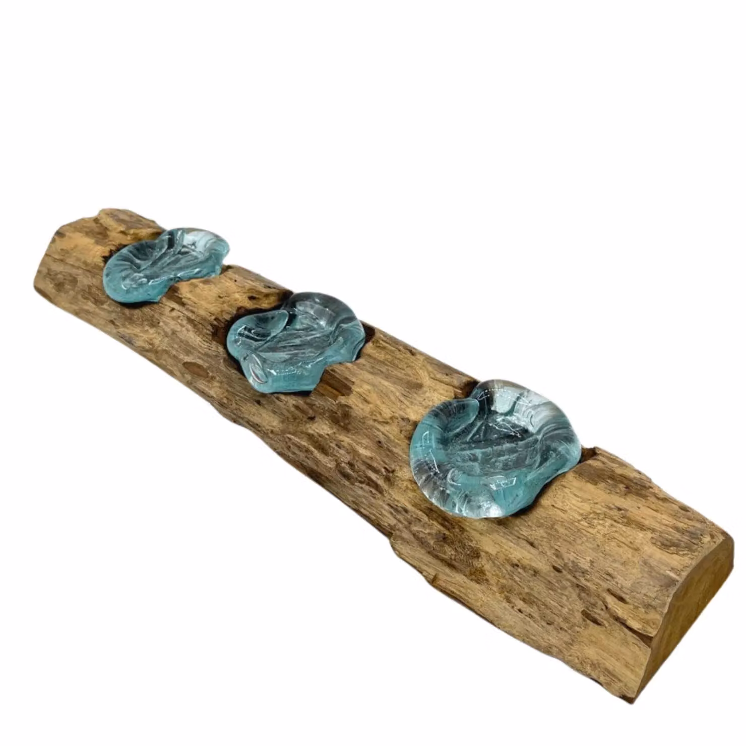 KDMD Molton Glass Flat Triple Candle Holder on Wood in Brown – 2