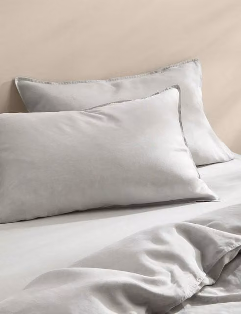 M&S 2 Pack Pure Linen Breathable Standard Pillowcases in Silver Grey