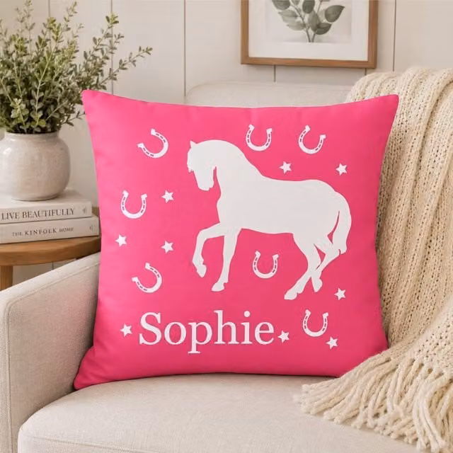 60 SECOND MAKEOVER Personalised Pink Horse Cushion Cover, W/D/H: 40.64 x 40.64 x 40.64 cm