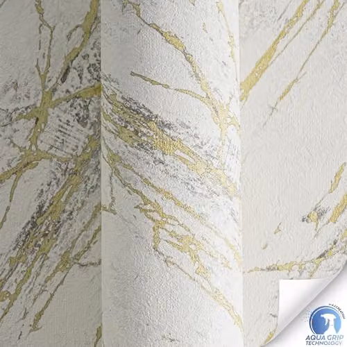 A.S. Création Non-Woven Abstract Marble Wallpaper in White, Gold and Grey, W/H: 0.53 x 10.05 m – 2