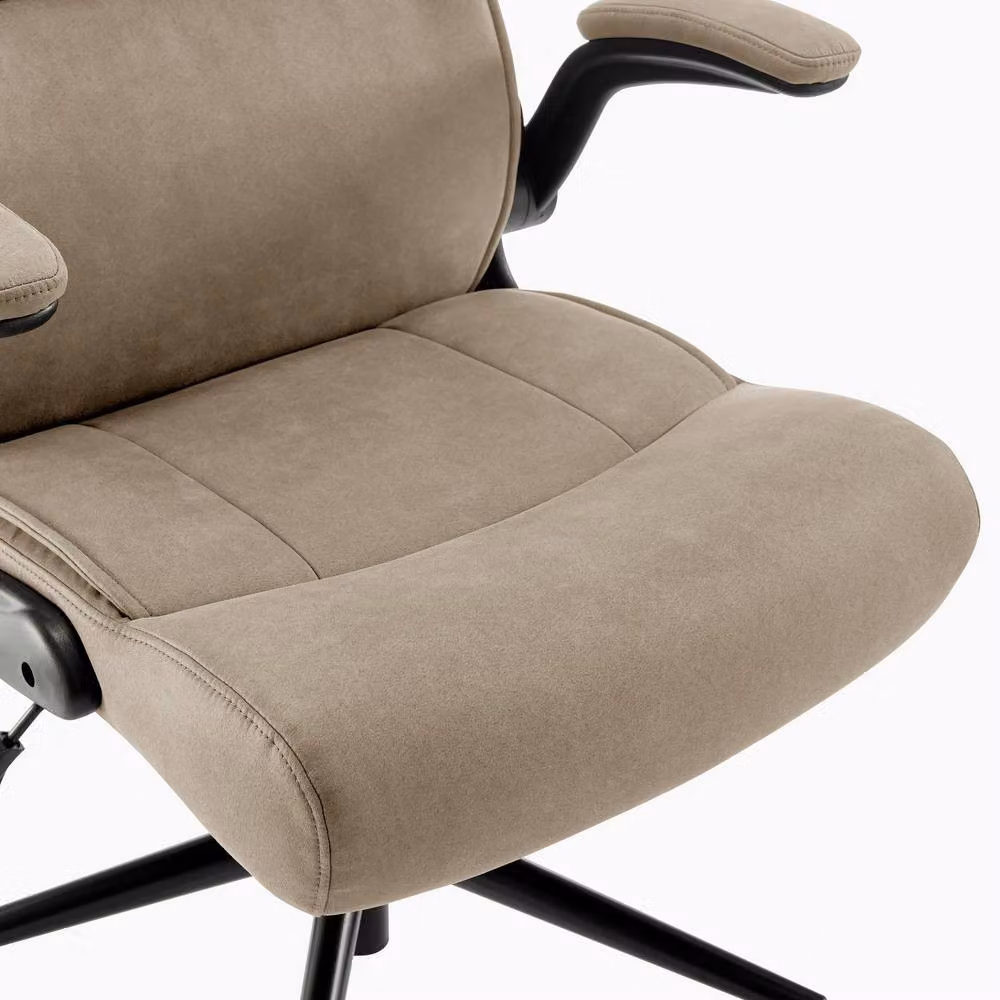 FurnitureboxUK Greer Beige Faux Leather Executive Swivel Office Chair with Headrest and Armrests – 3