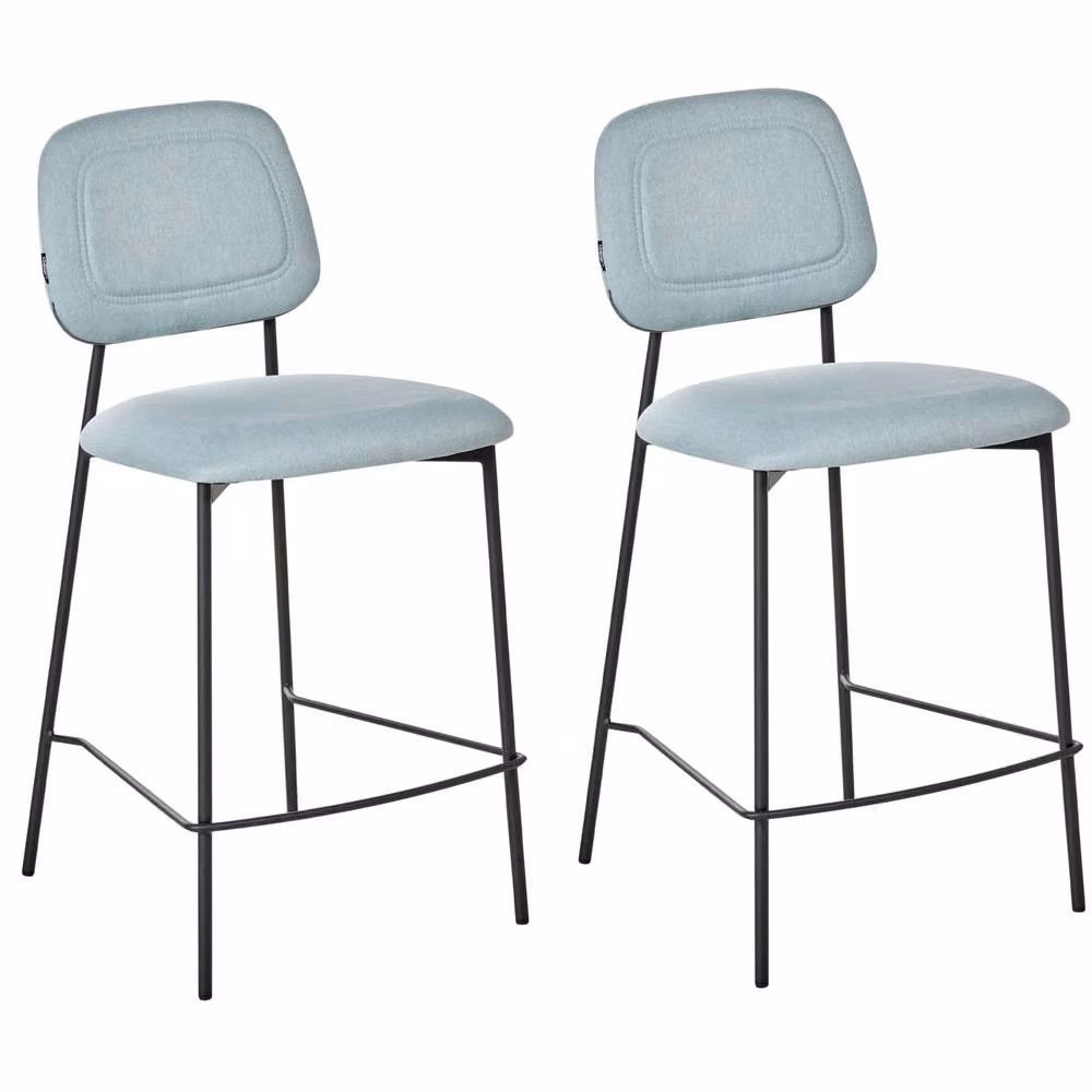 Wyld and Coco Set of 3 Counter Height Bar Chairs in Light Blue Velvet with Black Metal Legs – 2