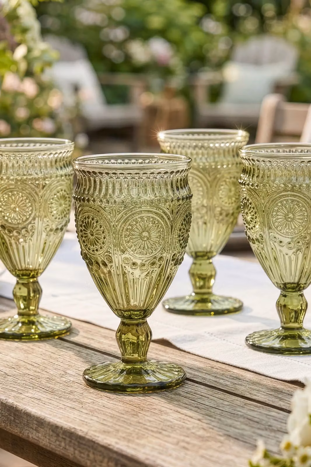 Dibor Palmas Green Embossed Geometric Wine Goblets, Set of 2, 300ml per glass – 3