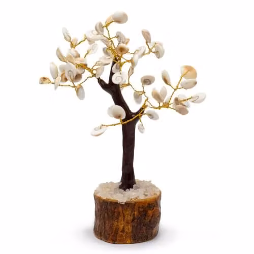 Serenityy Gomati Chakra Circle Stone Tree in White and Brown, W: 13 cm, D: 13 cm, H: 13 cm – 1