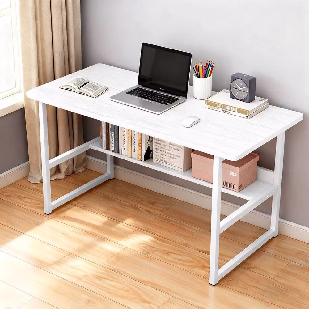 FLAVORA Minimalist Computer Desk with Shelving in White – 3