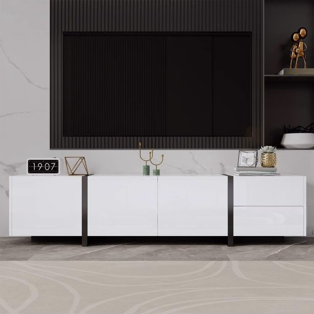 ModernLuxe High Gloss White Wood TV Unit with Drawers and Doors, W: 170.0 cm, D: 40.0 cm, H: 29.5 cm – 2