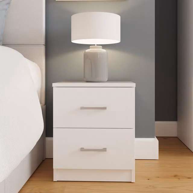 GFW Bailey 2 Drawer Bedside Table in White Matt