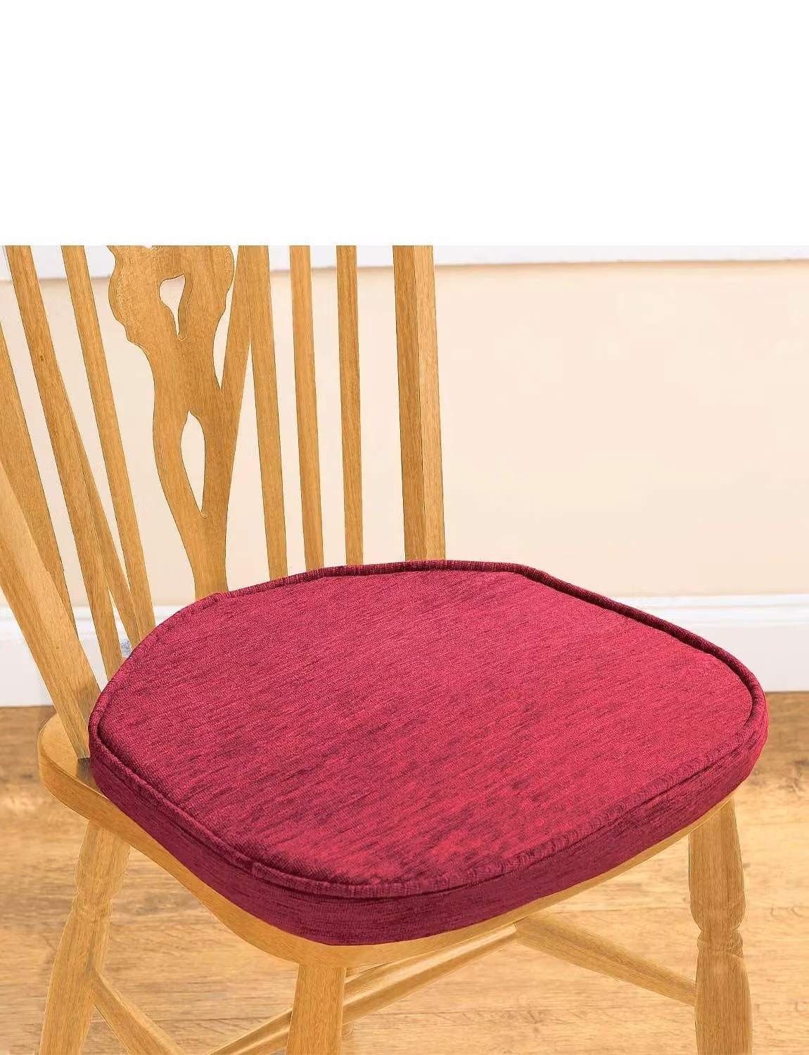 Chums Red Chenille Square Dining Seat Pads, Pack of Two with Removable Washable Covers – 2