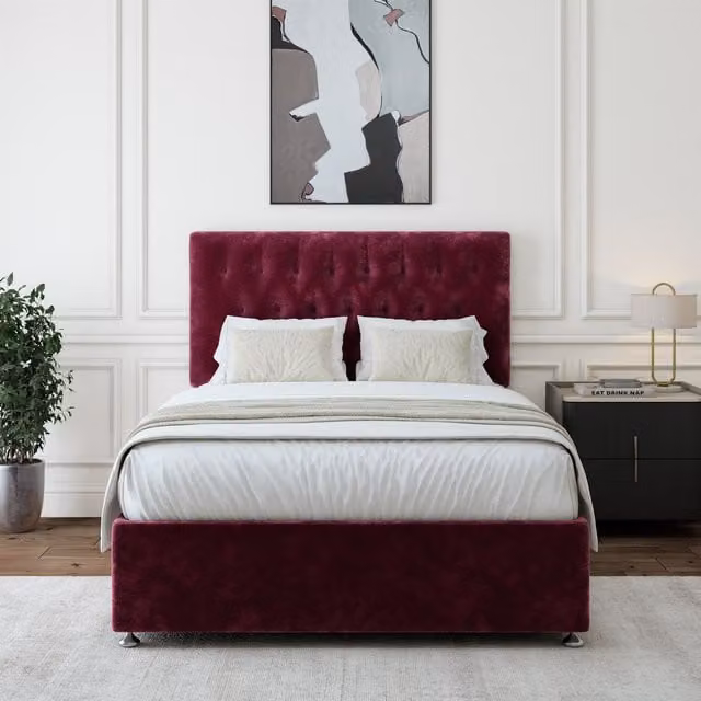 Bedmaster Chenille 4 Drawer Divan Base and Button Headboard in Purple, W/D/H: 120 x 200 cm