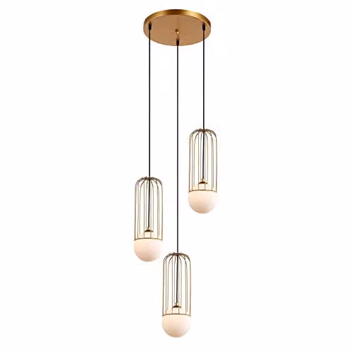 Netlighting Italux Simon Modern 3 Light Suspended Pendant Lamp in Gold and White with G9 Glass Shades