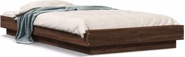 Berkfield Home Modern Brown Oak Bed Frame with LED Under-Bed Lighting and USB Charging Port, W/D/H: 75 x 190 cm
