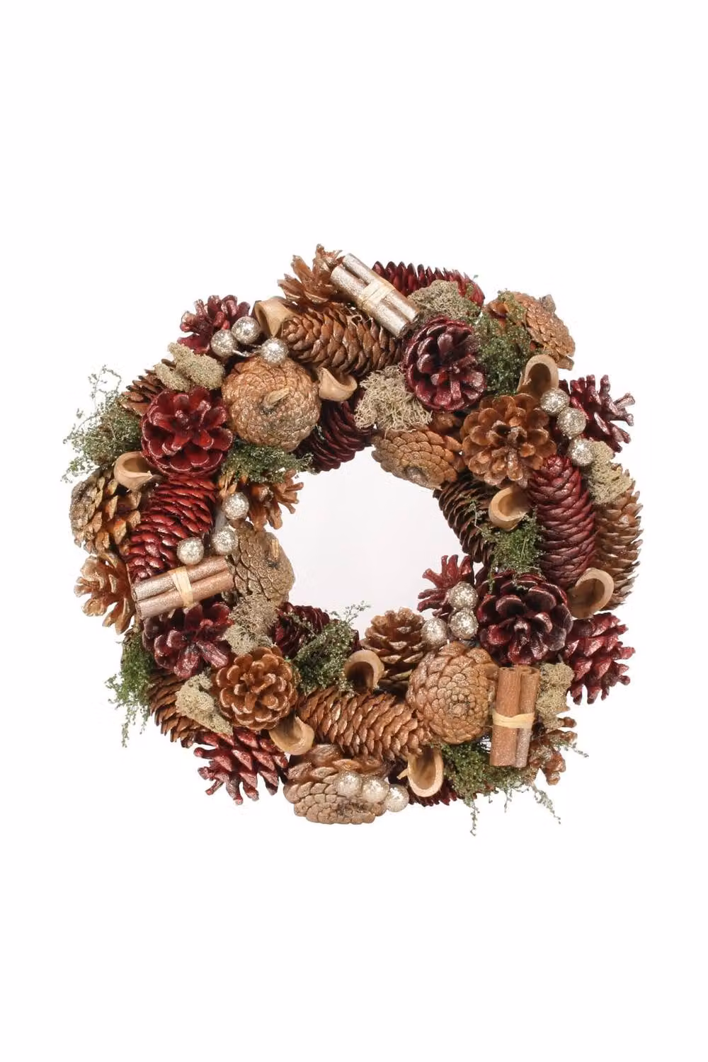 KDMD Burgundy Pine Cone and Cinnamon Christmas Wreath with Red Leaves – 2