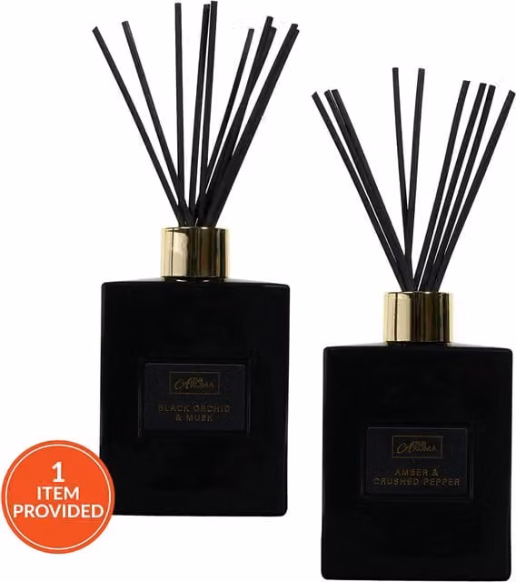True Aroma Extra Large Reed Diffuser in Black Glass with Orchid or Pepper Scents