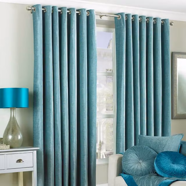 Make It A Home Wellesley Semi-Plain Eyelet Curtain Pair in Blue/Turquoise, Height: 229 cm
