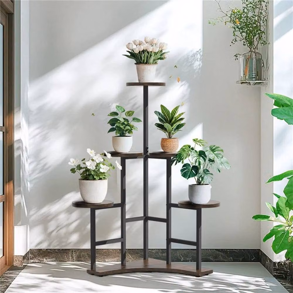 Kelvenix Large Rustic Flower Shelf Stand in Black, W: 115 cm – 3
