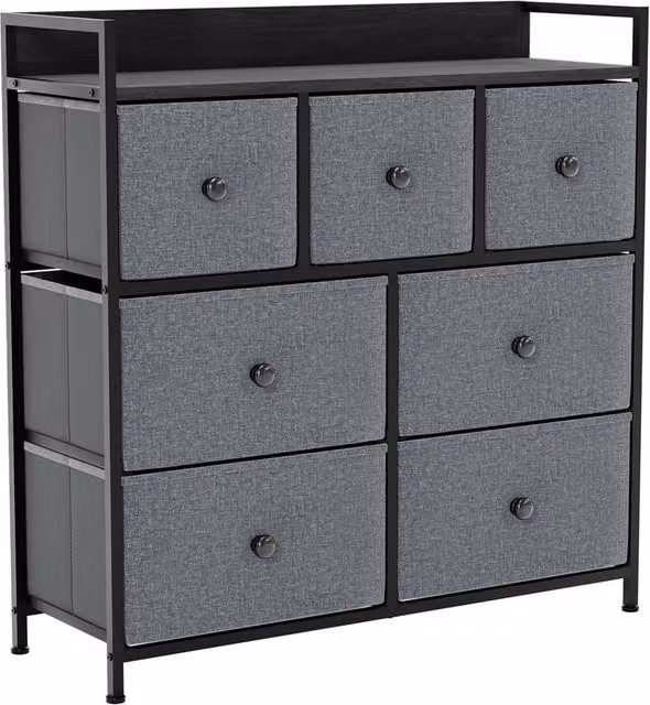 NESTLUNE 7 Drawer Chest of Drawers Dresser in Grey and Black, W: 100 cm