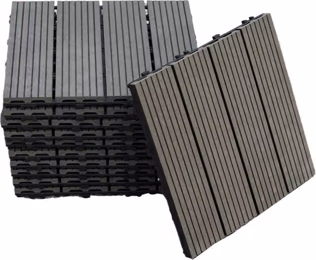 Gr8 Garden 11 Pack Black WPC Composite Interlocking Outdoor Garden Floor Decking Tiles