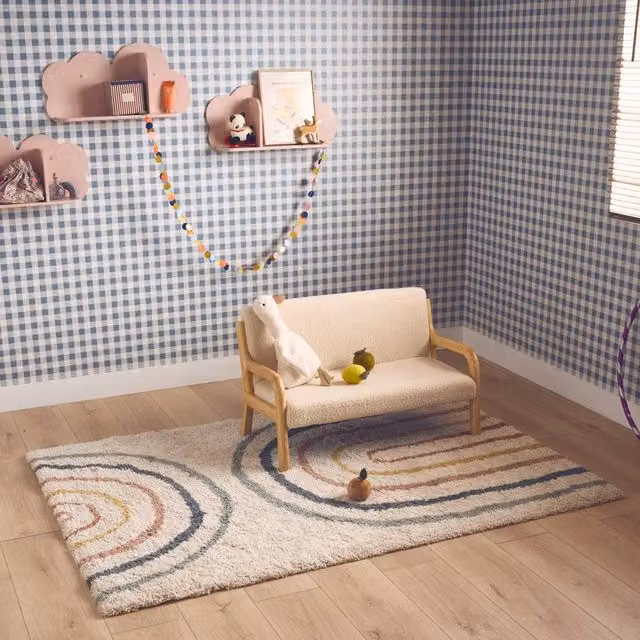 sweeek Rainbow Interior Rug in Cream and Multicolour, W/D/H: 170 x 120 cm