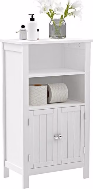 Nordara White Modern Wooden Corner Bathroom and Kitchen Storage Cabinet with Hinged Doors and Internal Shelves