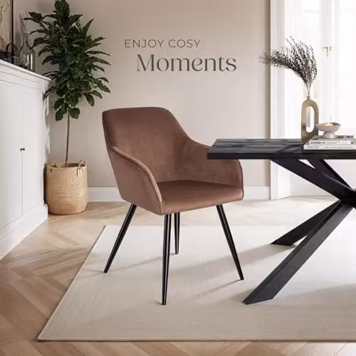 tectake Marilyn Dining Chair in Brown and Black Velvet Look with Armrests – 2