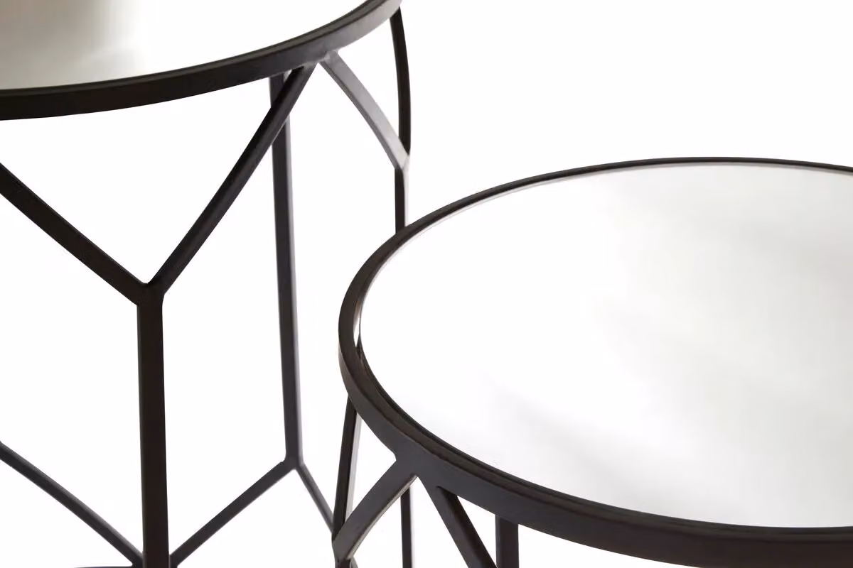 Orsina Set of 2 Black Geometric Side Tables with Mirrored Glass Tops – 6