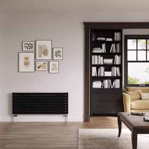 UK Radiators Typhoon Axis Black Flat Tube Horizontal Designer Radiator, W: 140 cm, H: 54.4 cm, D: 5.3 cm – 3