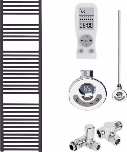 Sola SolAire Black Towel Rail with Thermostat and Window Open Detection, Height: 150 cm