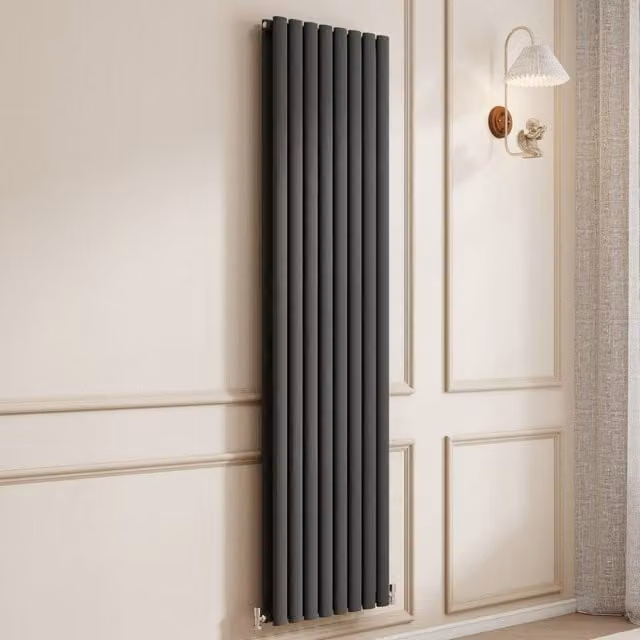 Banyetti Orva Anthracite Vertical Double Oval Column Radiator in Charcoal, H: 180 cm, W: 47.2 cm – 1