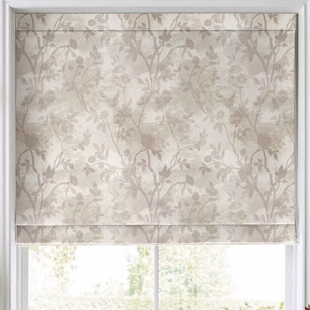 Laura Ashley Eglantine Silhouette Woven Made to Measure Blackout Roman Blind in White Sands Floral Pattern
