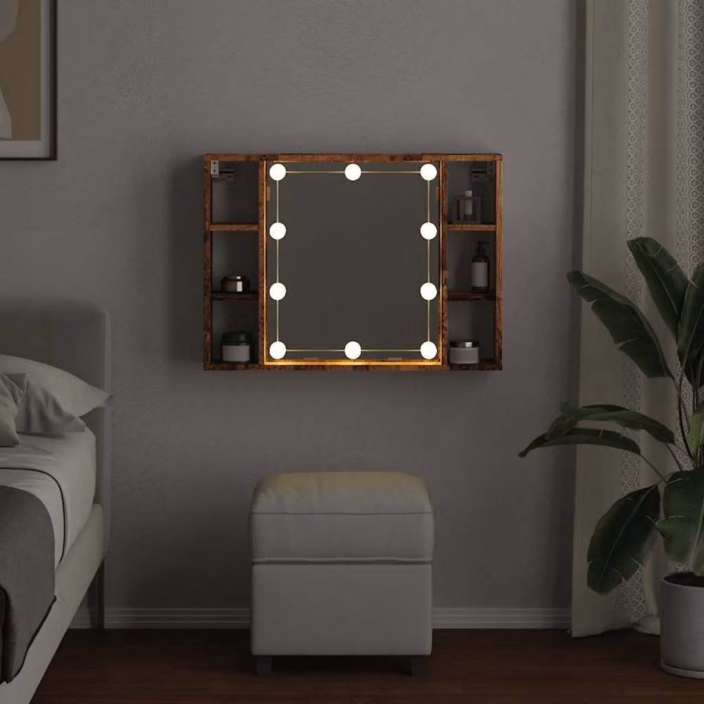 Berkfield Home Mirror Cabinet with LED Lighting in Old Wood Brown, W/D/H: 76 x 15 x 55 cm – 3