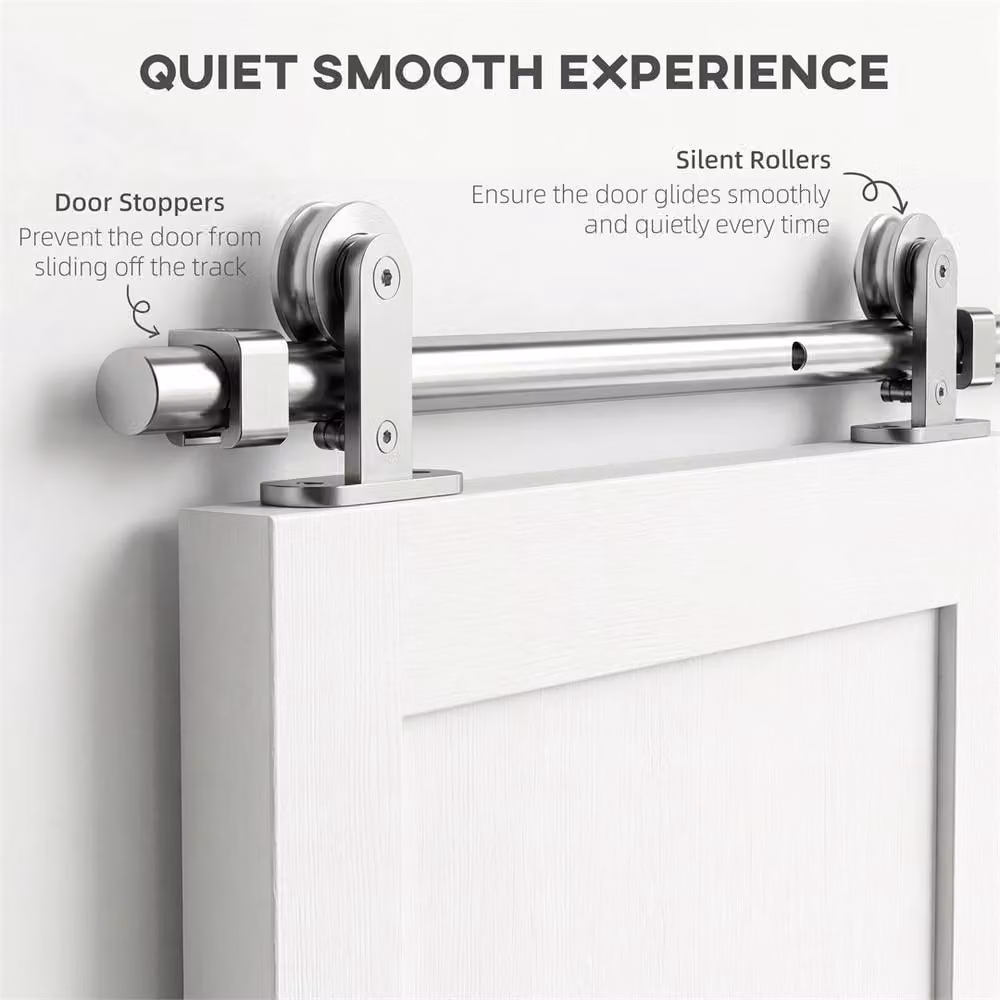 Nordara Heavy Duty 200cm Sliding Door Hardware Kit in Silver Stainless Steel – 2