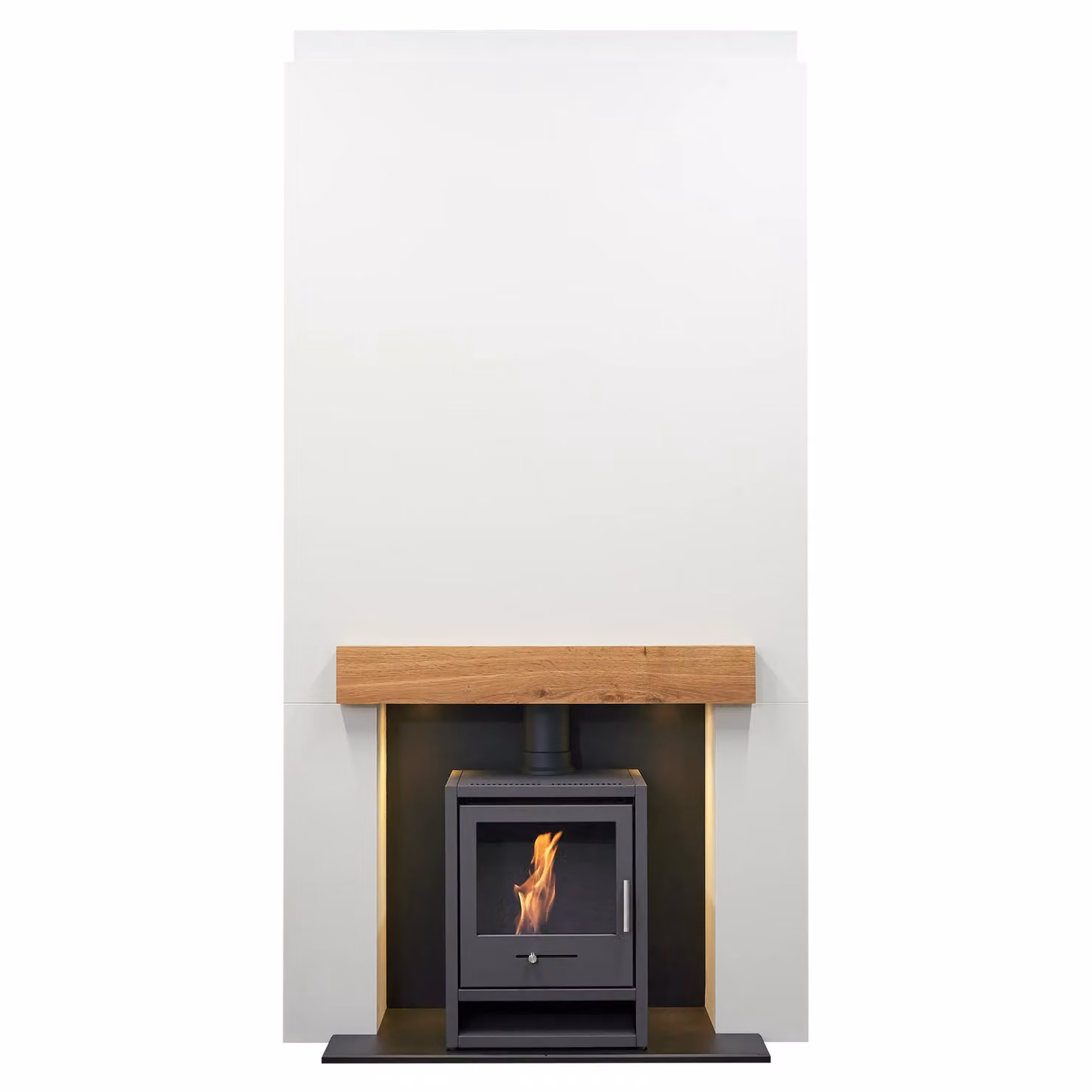 Acantha Fires & Fireplaces Pre-Built Media Wall 1 with OKO S1 Bio Ethanol Stove in Anthracite and White, W/D/H: 225 x 43.3 x 116 cm – 2