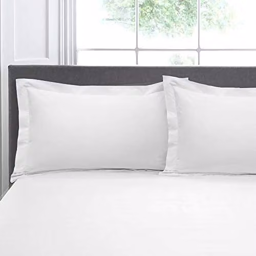 Appletree Pair of White 200TC Plain Dye 100% Percale Cotton Oxford Pillowcases, 76 x 48 cm