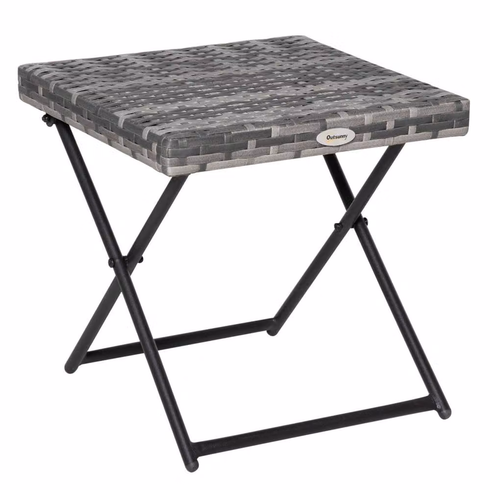 Wyld Haus Grey Faux Rattan Square Folding Side Table with Steel Frame, W/D/H: 40 x 40 x 40 cm – 2