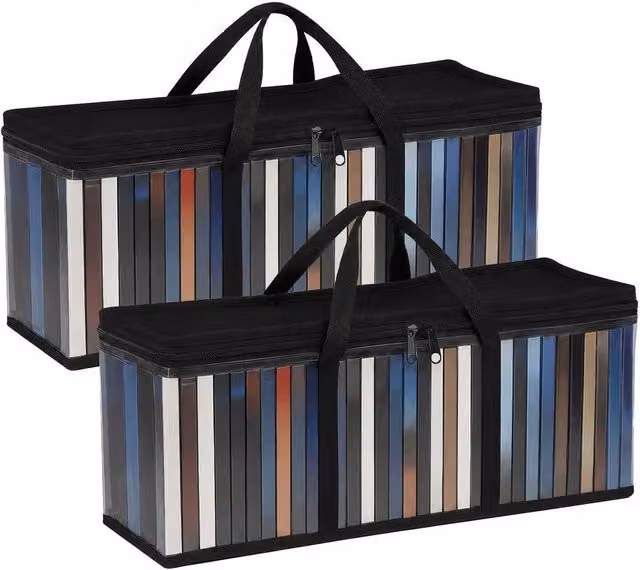 EONLION 2-Piece Set of Foldable Fabric DVD Storage Boxes with Handles, Black