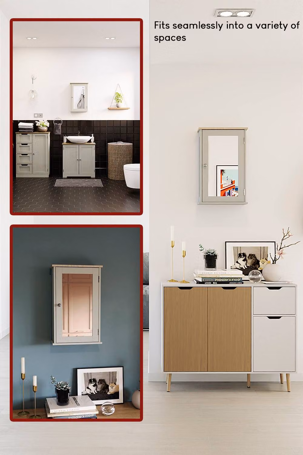HD Designs Priano Grey Mirrored Wall Cabinet with Internal Shelf Storage – 5