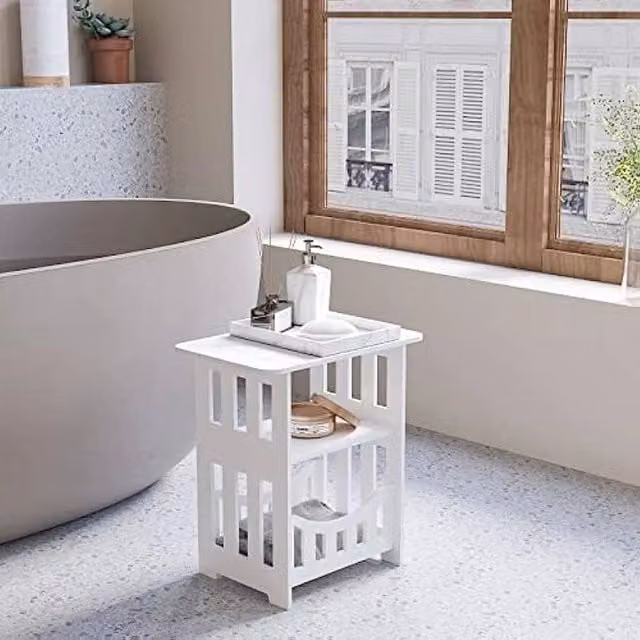 Kelvenix 3 Tier Bedside Table in White with Modern Square Design, W/D/H: 46 x 30 x 50 cm
