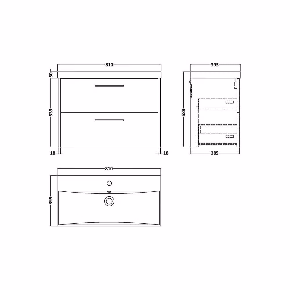 Balterley Winshill 2 Drawer Wall Hung Vanity Basin Unit, Blue, W: 80 cm – 2