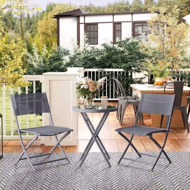 EONLION 3 Piece Grey Outdoor Bistro Set with Round Matt Glass Top
