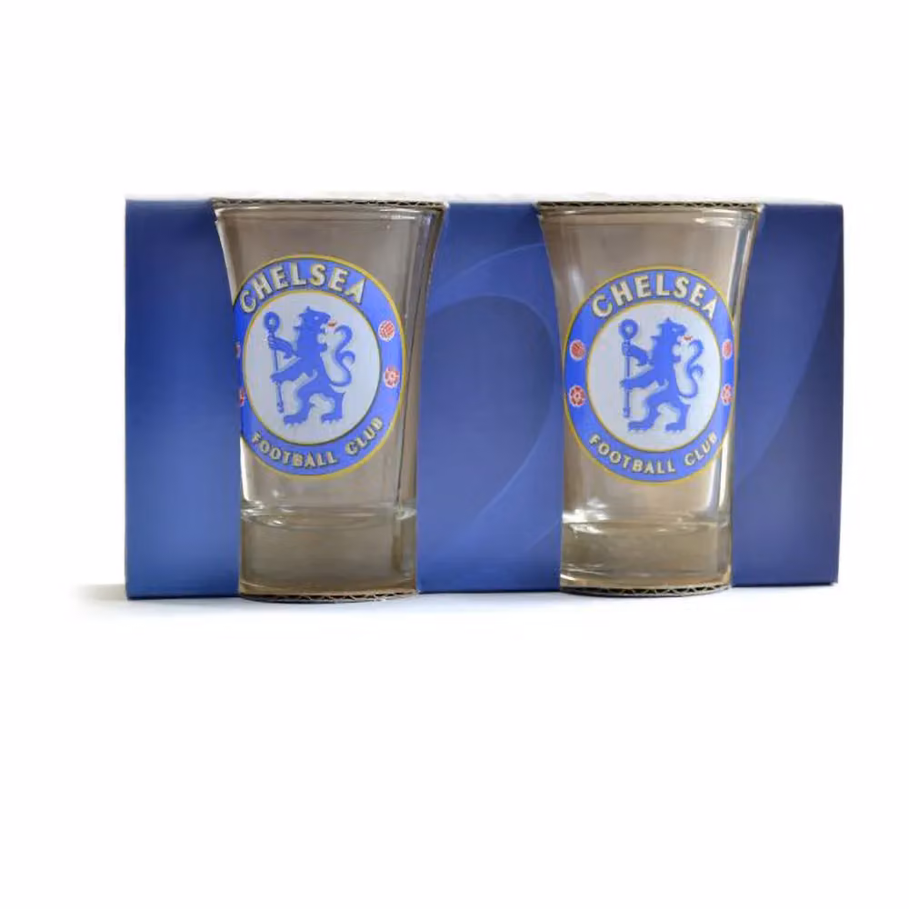 Chelsea FC Two Pack Home Word Mark Shot Glasses in Transparent Glass – 2